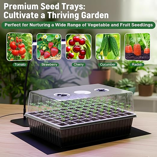DazSpirit 60-Cell Self-Watering Seed Starter Kit with Grow Light and Heat Mat, Seedling Tray with Humidity Dome, Indoor Plant Germination Tray for Beginners - Grow Tomatoes, Peppers, Herbs & Flowers
