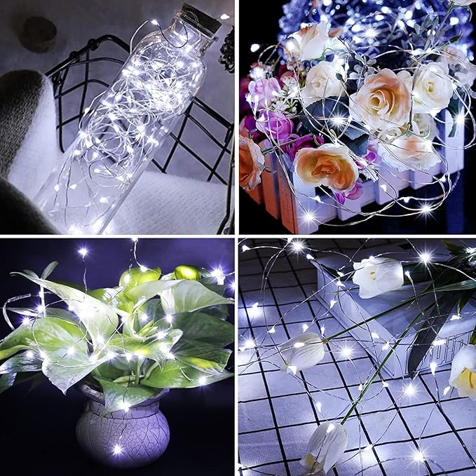 Outdoor String Lights, Warm White Fairy Lights Battery Operated with Remote, Led Twinkle Lights for Bedroom, Dorm, Backyard, Wedding, Tree (White, 33FT-100LED)