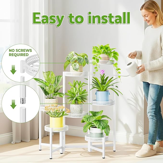 NQW 7 Tier Plant Stand Indoor Outdoor, Corner Tiered Plant Stands, Planter Display Rack for Multiple Plants, Wrought Iron Flower Stand, Folding Tall Plant Rack Shelf for House Patio Garden - WhiteWave