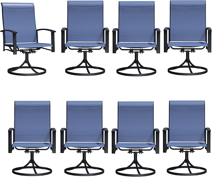 Outdoor Swivel Dining Chair Set of 8, All Weather Patio Dining Chair with Textilene High Back and Metal Frame for Backyard, Lawn Garde and Deck, Blue