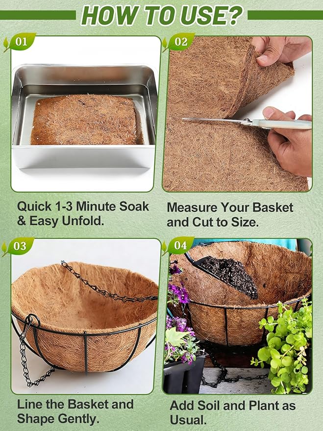16'' x 160'' Natural Coco Liners for Planters - Coconut Fiber Hanging Basket Liner for Window Box Raised Bed Liner Garden Decoration
