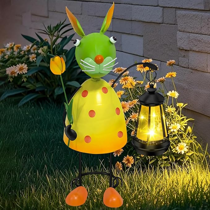 Solar Garden Lights Rabbit Statue with Solar Lantern Lights,13.38 inch Garden Lawn Decoration,Birthday Gifts for Women Grandma,Gardening Gifts Decorative Stakes for Yard,Patio,Porch, Christmas