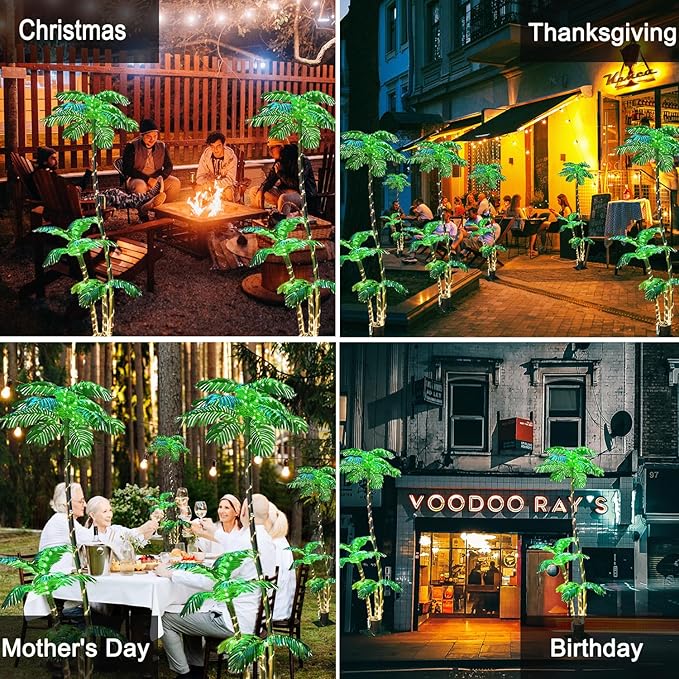SOSHOT 7FT Lighted Artificial Palm Tree with Three Trunks and 260 LED Lights - Ideal for Outdoor/Indoor Use, Perfect for Tiki Bars, Patios, Homes, Offices, Beaches, Yards Pool, and Cruise Party