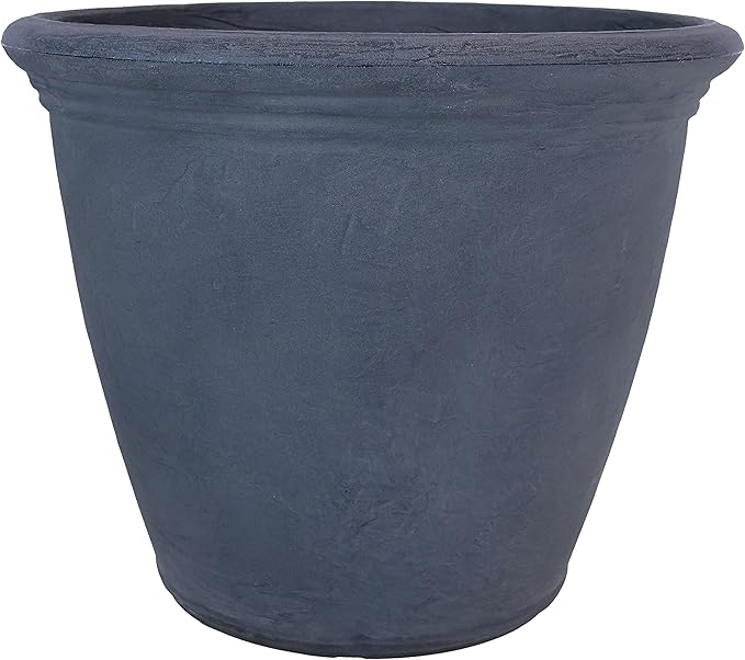 Sunnydaze 20-Inch Anjelica Large Plastic Pot for Plants - Double-Walled Outdoor Polyresin Round Planter Porch Pot with Drillable Drainage Holes - Slate - 2pk
