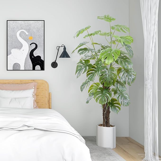 ilitphke 48 Inches Artificial Monstera Deliciosa Plant 4ft Fake Swiss Cheese Potted Faux Tropical Floor Plants, Potted Faux Tree for Home Office Living Room Decor