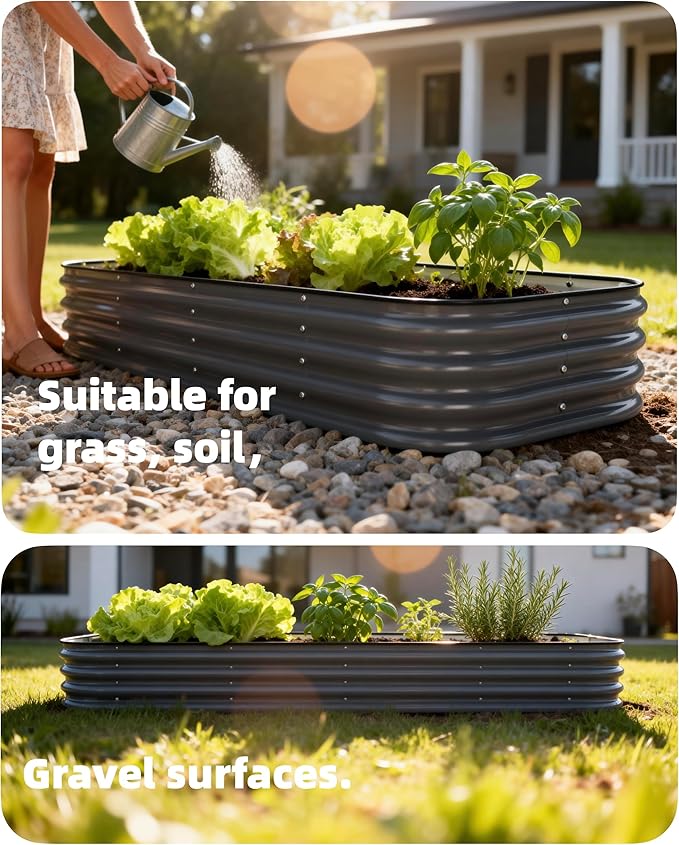 DaisyVibe Raised Garden Bed Kit, Planter Raised Garden Boxes Outdoor, Oval Large Metal Raised Garden Beds for Vegetables Flowers (Green, 8ftx2ftx1ft)