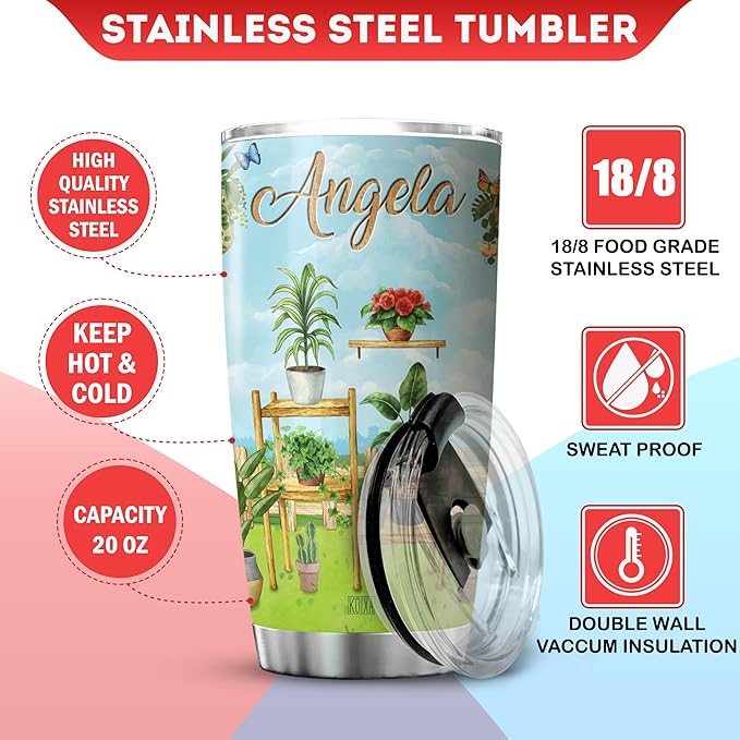Personalized Coffee Tumbler Gardening Custom Name Birthday Gifts For Women Adults Mom Girls Grandma Plant Travel Mug With Lid Insulated Cup Cold Steel Tumblers Inspirational Quote