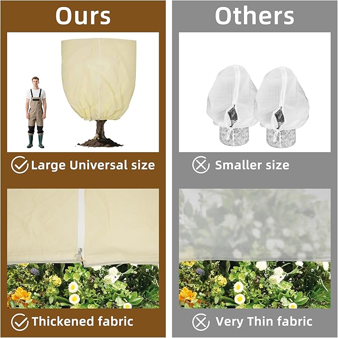DINGBAI Plant Cover, Plant Protector, 4 Pack 39.3 * 31.8 inch Winter Frost Fabric Blanket, Two-Way with Drawstring for Outdoor Plants, Protects Against Cold Frost and Wind Damage.