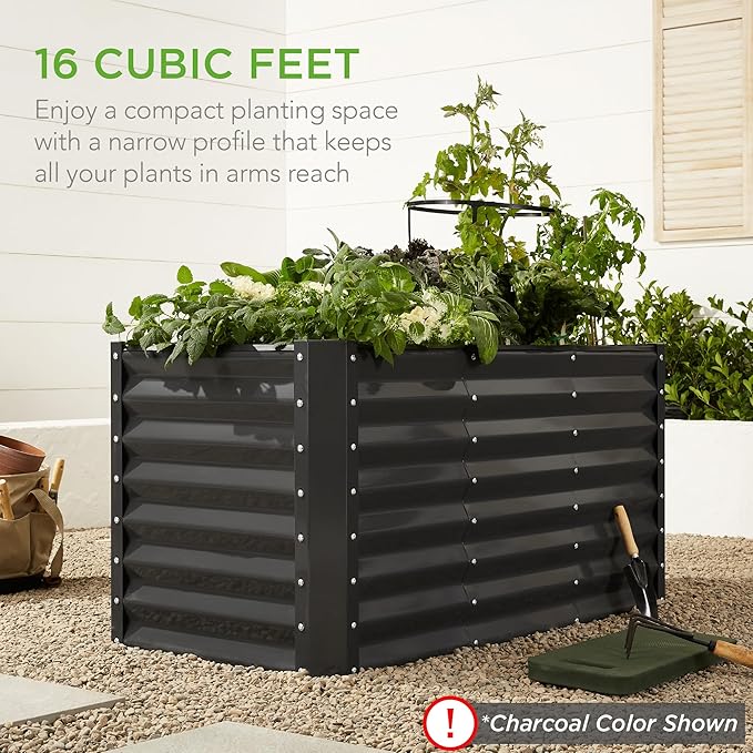Best Choice Products 4x2x2ft Outdoor Metal Raised Garden Bed, Deep Root Planter Box for Vegetables, Flowers, Herbs w/ 119 Gallon Capacity - Moonlight Gray