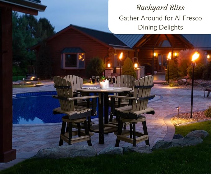 DutchCrafters Recycled Poly Round Balcony Dining Set, Table with 4 Chairs, Bar Height, Swivel Chairs, 5 Piece Patio Furniture Set, Amish Made in USA, Two-Toned Colors (Weatherwood & Brown)