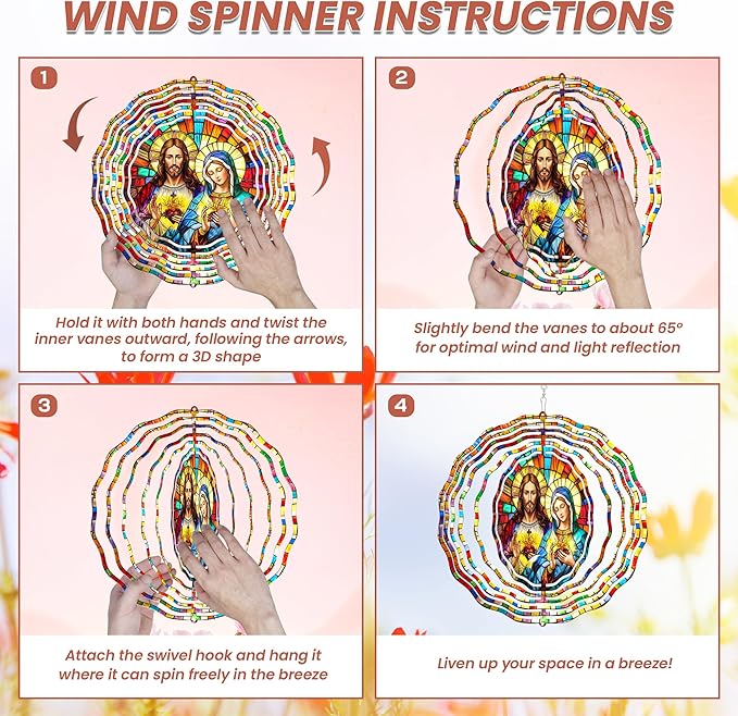 FLAGWIX Sacred Heart Wind Spinners Outdoor - 3D Stainless Steel Metal Wind Spinners 12in - Christian Gifts for Women Faith, Garden Spinner for Yard Decorations Outdoor, Religious Gifts for Mom Grandma