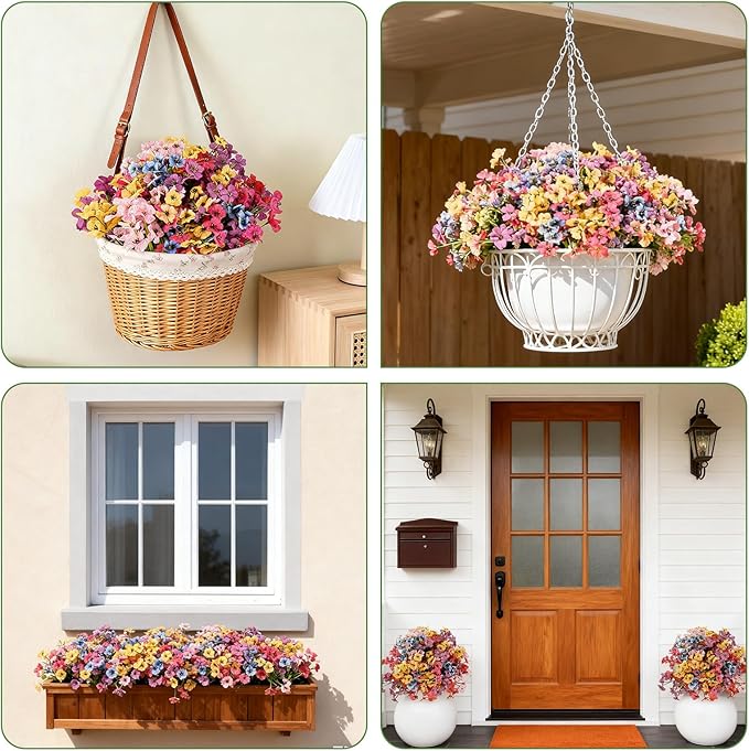 Stymedeca Artificial Flowers for Outdoor Faux Plants for Spring Summer Decoration, UV Resistant Realistic Silk Plastic Fake Flowers Garden Porch Patio Balcony Yard Front Home Decor, 24 Bundles