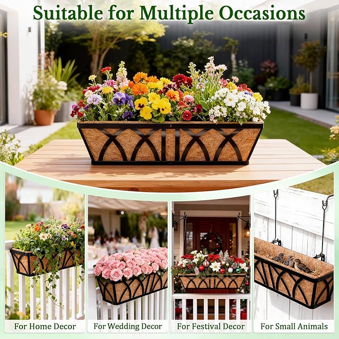Halatool 4 Pack 24 Inch Window Box Liners, Pre-Formed Coco Fiber Replacement Liner, Natural Coconut Coir Planter Liners for Wall, Hanging Basket, Flower Pot, Fence and Railing