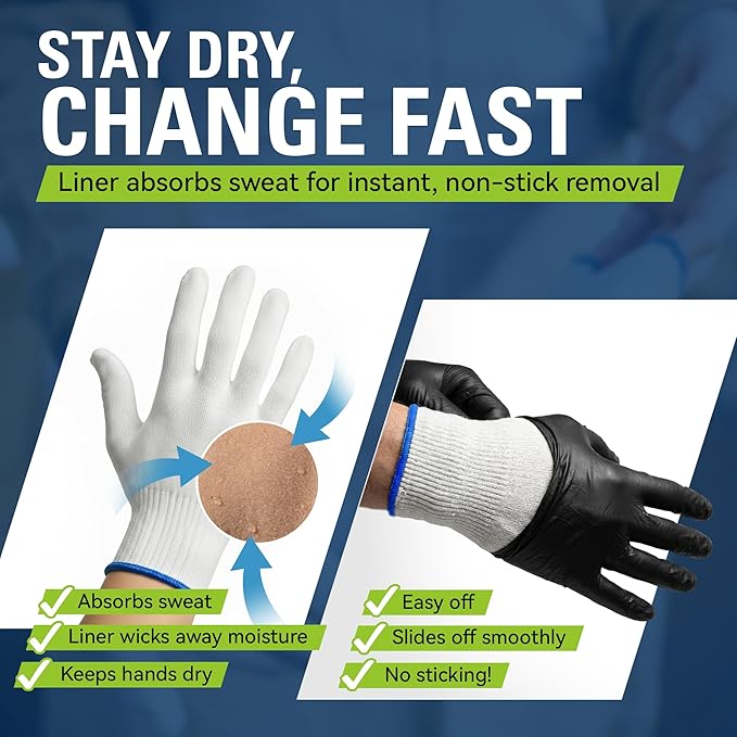 BBQ Gloves Heat Resistant - 6 Cotton Liners, 100 Food Grade Disposable Nitrile Gloves for Safe Cooking and Grilling