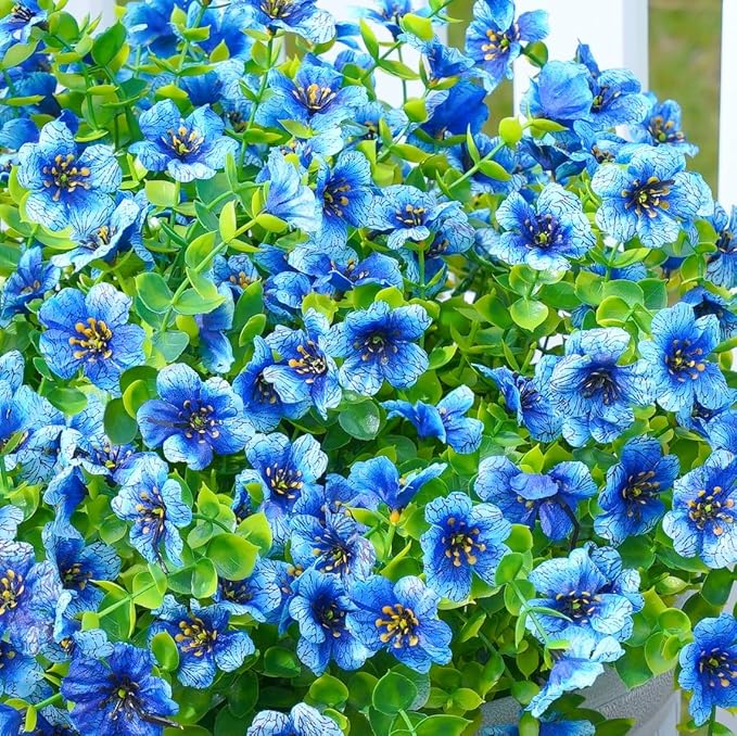florisso Artificial Fake Plants Flowers for Outdoor Outside Summer Decoration, 12 Bundles Faux Silk Blue Daisy UV Resistant Look Real for Porch Patio Home Yard Garden Planter