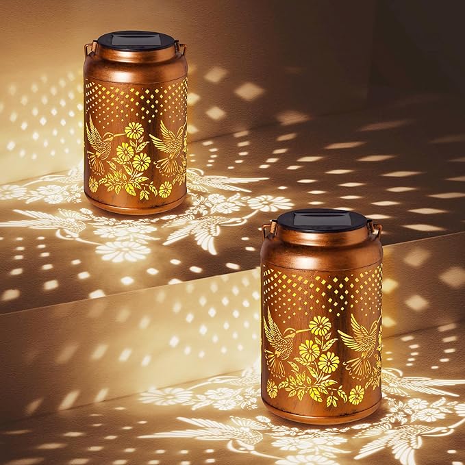 Hummingbird Solar Lantern Outdoor Waterproof Christmas Gifts for Women Mom Grandma Garden Decor Hanging Lights Metal Solar Decorative Outside for Patio Yard Pathway Landscape