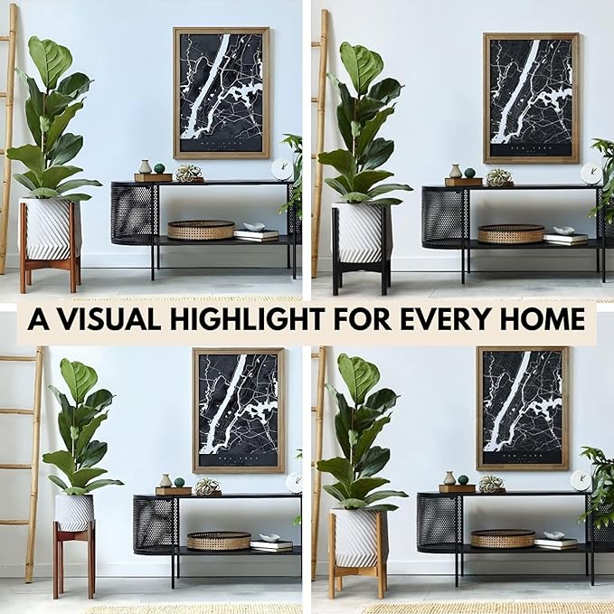 Fox & Fern Adjustable Plant Stand Indoor — 8 to 12 Inch Mid Century Bamboo Plant Stand with Adjustable Width - Plug In Design - Easy to Assemble - Two Heights - For 8, 9, 10, 11 & 12 Inch Pots