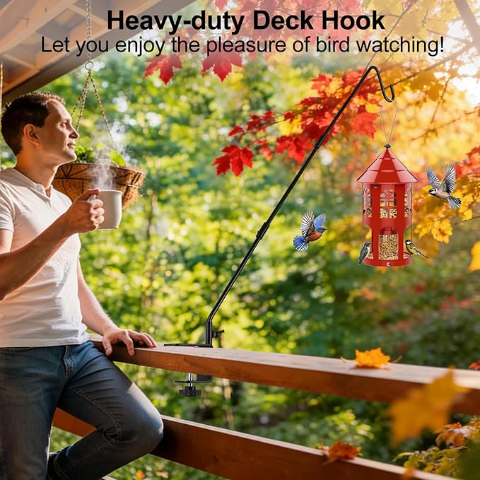 Eyrizon Heavy Duty Deck Hook,35Inch Extended Reach Plant Bracket Hook Hangers,Bird Feeder Hanger for Deck Railing,Fence Deck Shepherd Hook for Hanging Lanterns,Wind Chime&Outdoor Decorations