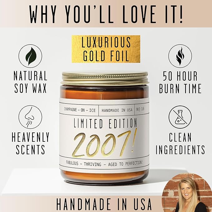 19th Birthday Gifts for Girls - 'Limited Edition 2007' Soy Candle, w/Sparkling Berries & Fruit I 19 Gifts for Women I 19th Birthday Gift for Her Ideas I 9oz Reusable Jar, 50Hr Burn, Made in USA