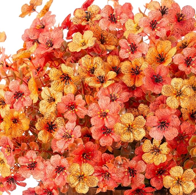 florisso Artificial Fall Flowers Fake Mums for Outdoor Autumn Decoration, 12 Bundles Faux Silk Orange Yellow Mums Daisy Look Real UV Resistant for Outside Home Porch Patio Planter