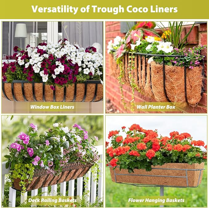 Legigo 2 Pack 36 Inch Square Coco Liners Planter Baskets Liner- Natural Coconut Coir Basket Liner Replacement, Window Box Liners Trough Coconut Liners for Wall Planter Garden Deck Fence Flower Baskets