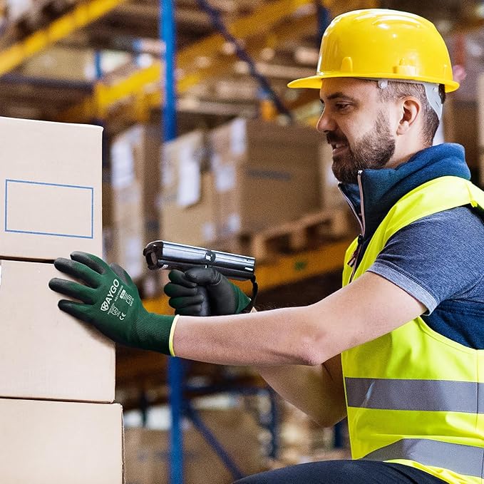 KAYGO Safety Work Gloves PU Coated,12 Pairs KG11PB Seamless Knit Glove for Men and Women, with Smooth Grip on Palm and Fingers, Ideal for General Duty Work (2X-Large,Dark Green)