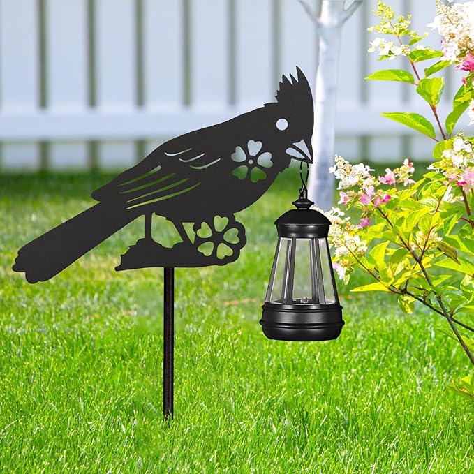 2Pack Solar Outdoor Garden Lights Stakes Solar Metal Flower Cardinal Lawn Deco Statue Patio, Outdoor Decor, Garden Decorations, Lawn Ornaments