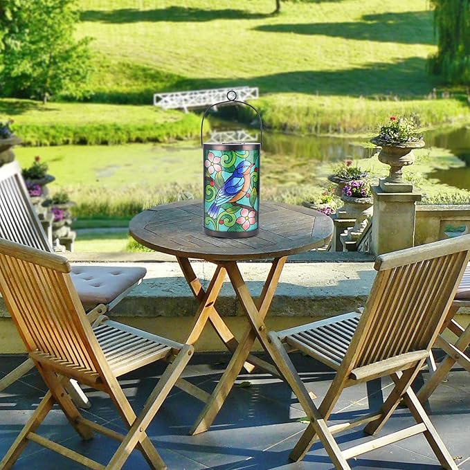 Afirst Hanging Solar Lantern - Decorative Outdoor Glass Solar Bird Lights Waterproof Led Tabletop Lamp for Garden Yard Patio Decor