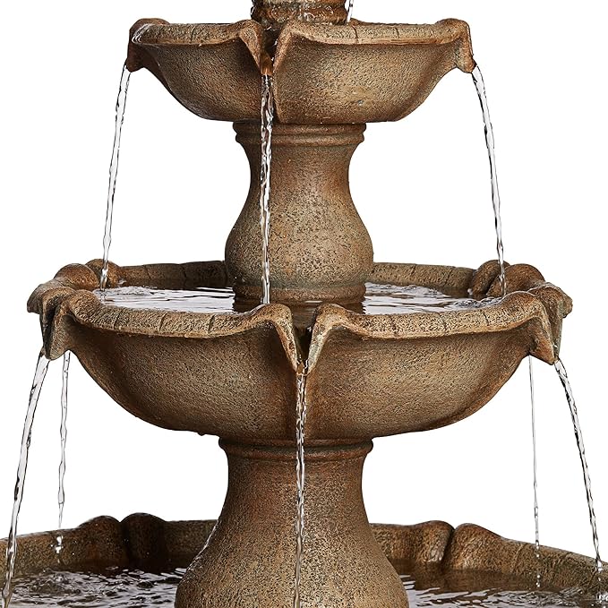Arosco Modern Rustic Outdoor Floor Water Fountain with Light LED 43" High 3-Tiered Resin for Garden Patio Yard Deck Home Lawn Porch House Relaxation Exterior - John Timberland