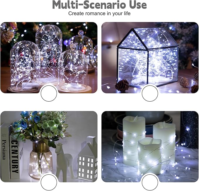 ZSJWL 6 Pack Rechargeable Fairy Lights with Remote & DIY Timer, 7Ft 20LED Mini Battery String Light, Twinkle Silver Copper Wire Lights for Wedding Party Bedroom Christmas Table Decoration (White)