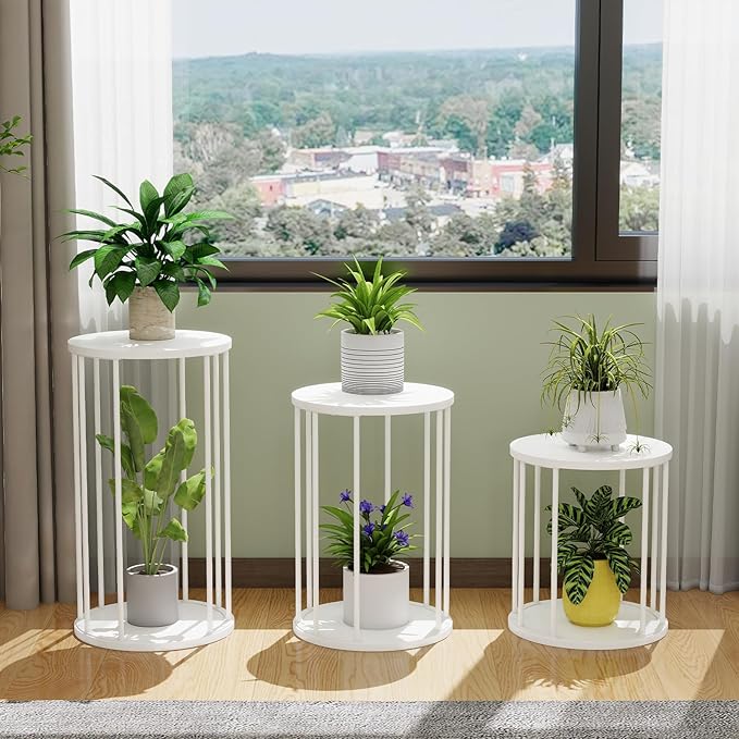 Leinade Plant Stand Indoor,small plant stool,Flower Pot Corner stand holder,Mid Century Heavy Duty Metal Tall Home Decor,Modern Round End Table,Small Rustic Display Stand for Living Room,Bedroom(White,18In)