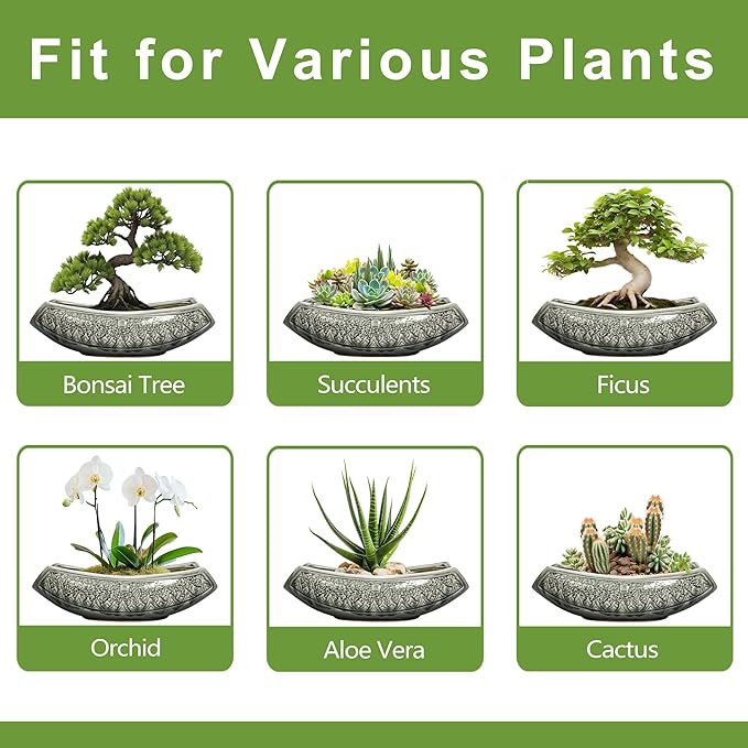 Teagas Bonsai Pots 18 Inch - Ceramic Succulent Pots, Large Bonsai Planter for Indoor Outdoor Plants, Decorative Plant Pot with Drainage Hole, Ceramic Flower Pot, House Decor, Plant Lover Gifts, Grey
