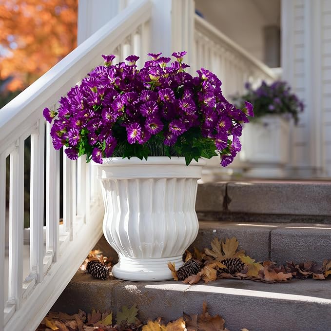 Artificial Morning Glory Flowers Plants for Outdoor 8 Pcs Faux Silk Petunias Flower Realistic Faux Flowers Plants for Outside Planter Porch Yard Patio Balcony Home Indoor Decor (8 Pcs Purple)