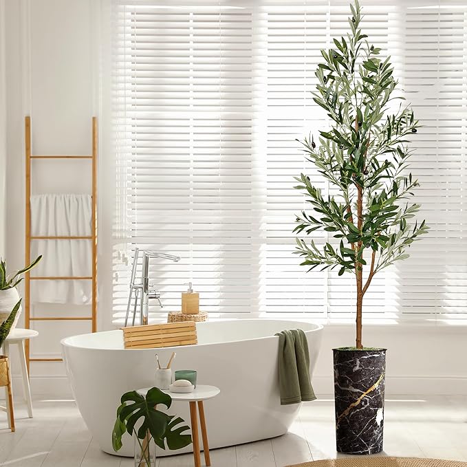 Artificial Tree in Granite Effect Planter, Fake Olive Tree for Indoor and Outdoor Home Decoration - 68" Overall Tall (Plant Pot Plus Tree)