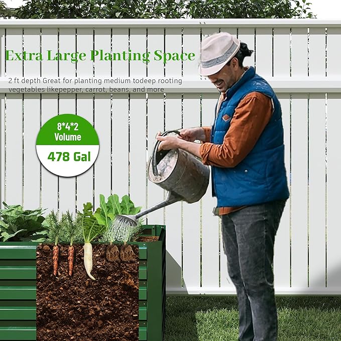 8x4x2 ft Outdoor Raised Garden Bed, Large Metal Planter Raised Beds, Planters for Outdoor Plants for Vegetables, Flowers, Herbs, Fruits, and Succulents.(2 Pcs)