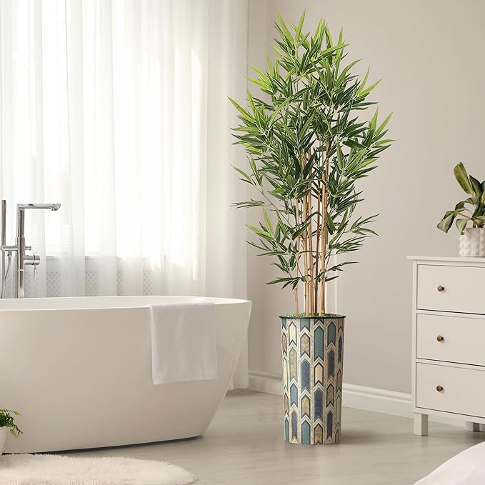Artificial Tree in Modern Polygon Pattern Effect Planter, Fake Bamboo Silk TRE for Indoor and Outdoor Home Decoration - 70" Overall Tall (Plant Pot Plus Tree)