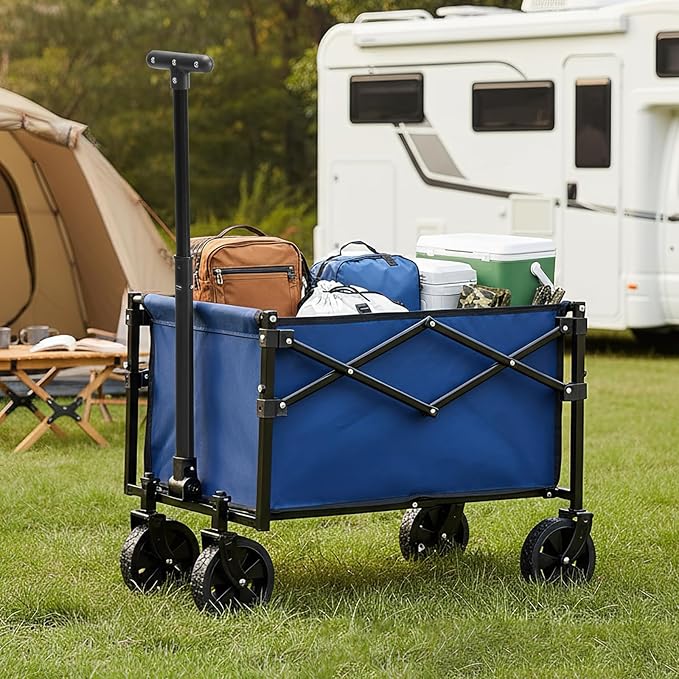 NEWBULIG Collapsible Wagon Cart, Foldable Beach Wagon with Wheels - Lightweight Foldable Utility Cart, Easy to Carry for Grocery Shopping, Garden & Camping