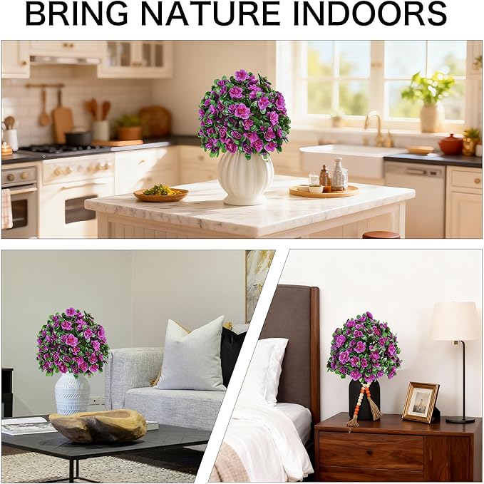 AZXVT Artificial Flowers for Outdoors, Faux Outdoor Plants Fake Plants Topiary Balls Artificial Outdoor Set of 2 with Ground Spike for Home Front Porch Patio Garden Decor (Rose Purple)