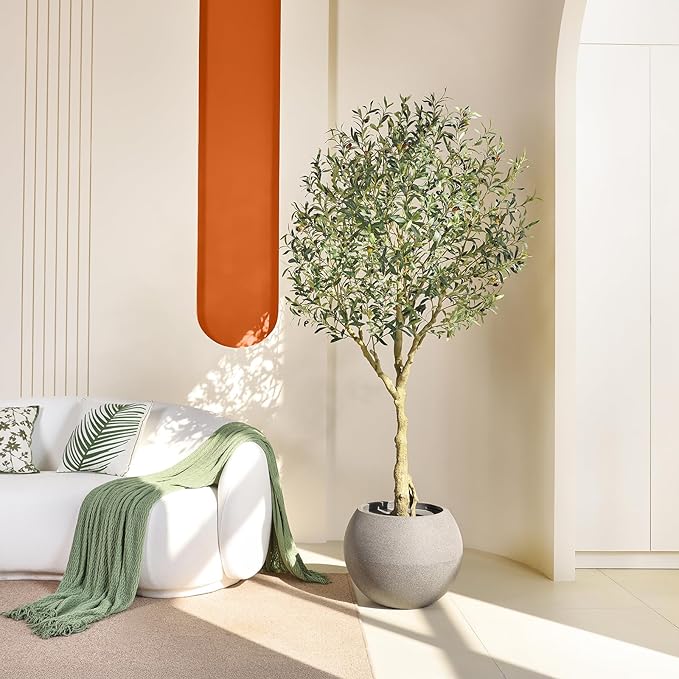 VeriNatural Olive Trees Artificial Indoor, 7Ft Faux Olive Tree, Tall Artificial Olive Plants,Fake Silk Tree in Pot with Olive Branch & Fruit, Home Office Modern Decor Gift for Housewarming 1Pack