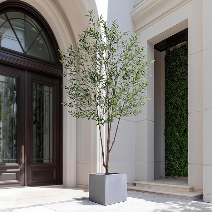 8FT Artificial Olive Tree Artificial Olive Plants, Tall Faux Olive Tree Faux Silk Plant Fake Plant Ultra-Realistic Silk Leaves & Natural Trunk Indoor Outdoor Use