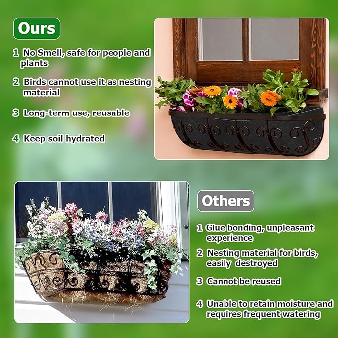 Augshy 4Pcs 24 Inch Planter Liners for Window Box, Window Basket Liners Fabric Planter Liners Hanging Flower Box Liner Felt Trough Planter Insert Non-Woven Plant Liner Replacement for Garden Planters