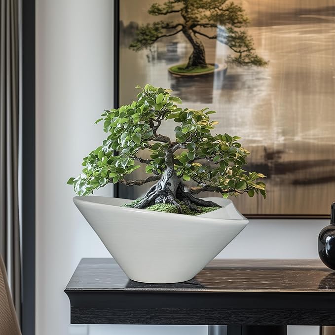 Teagas Bonsai Pots 13 Inch - Ceramic Succulent Pots with Drainage Hole Decorative Plant Pot Indoor Large Outdoor Planter Modern Flower Pot for Home Garden Office Room Decor Gray
