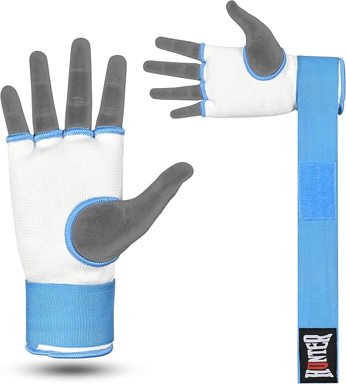HUNTER Gel Padded Inner Gloves with Hand Wraps for Boxing, Quick Elastic Training Wraps for Men & Women, Muay Thai MMA Kickboxing Martial Arts Knuckle Wrist Protector (Pair)