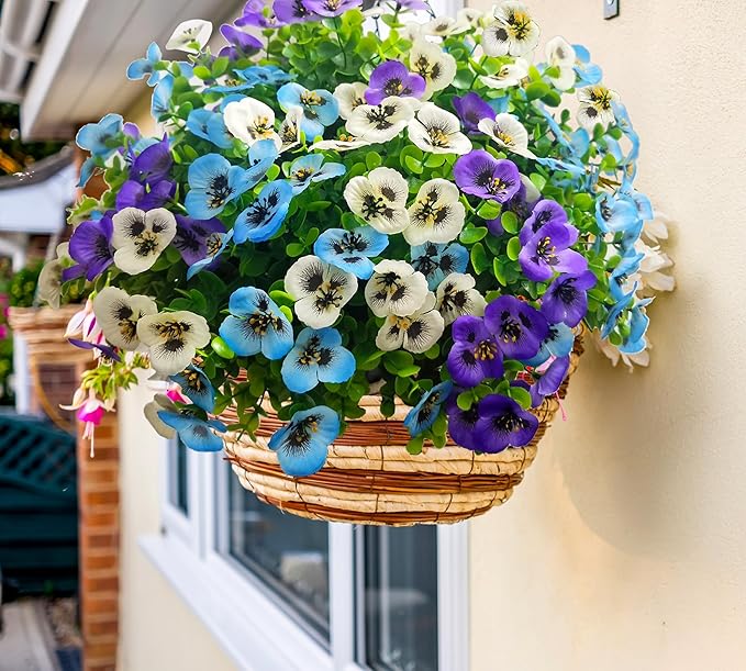 Thinktral Artificial Flowers for Outdoors Fake Plants, 12pcs Fake Flowers Artificial Plants Outdoor UV Resistant,Silk Faux Flowers Shrubs Greenery Plants for Porch Garden Patio Window Box Decor