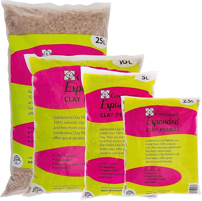 Gardenera Expanded Clay Pebbles for Plants โ 4mm-16mm LECA Balls | 100% Natural Hydroton Clay for Drainage, Hydroponics, Aquaponics, Terrariums, Orchids & Indoor Plant Growing Medium - 1 Quart