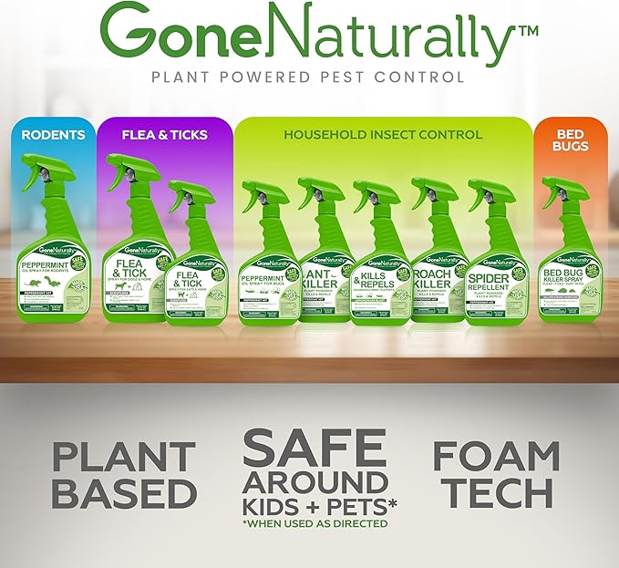 GoneNaturally Peppermint Oil Spray for Bugs– Insect Repellent & Bug Spray for Home– Kills & Repels Ants, Roaches, Spiders, Flies, Mosquitoes & More– Safe for Kids & Pets– Indoor & Outdoor Use (16oz)