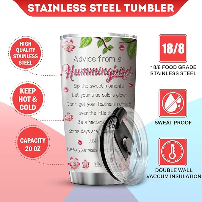 KOIXA Hummingbird Coffee Tumbler Birthday Gifts For Women Teens Friends Adults Animal Lovers Travel Mug With Lid Insulated Cup Cold Steel Tumblers Inspirational Quotes Jewelry Styles