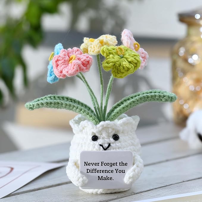 YOOJEE Forget-Me-Not Crochet Flower Potted Plant Gift