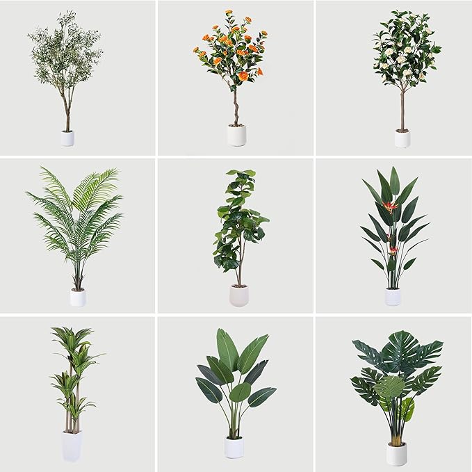 Jocoevol Artificial Olive Tree 7FT, Indoor Fake Silk Plant with Realistic Trunk, Leaves, Fruits and White Planter, Faux Potted Tree for Home Decor and Housewarming Gift, 2 Pack