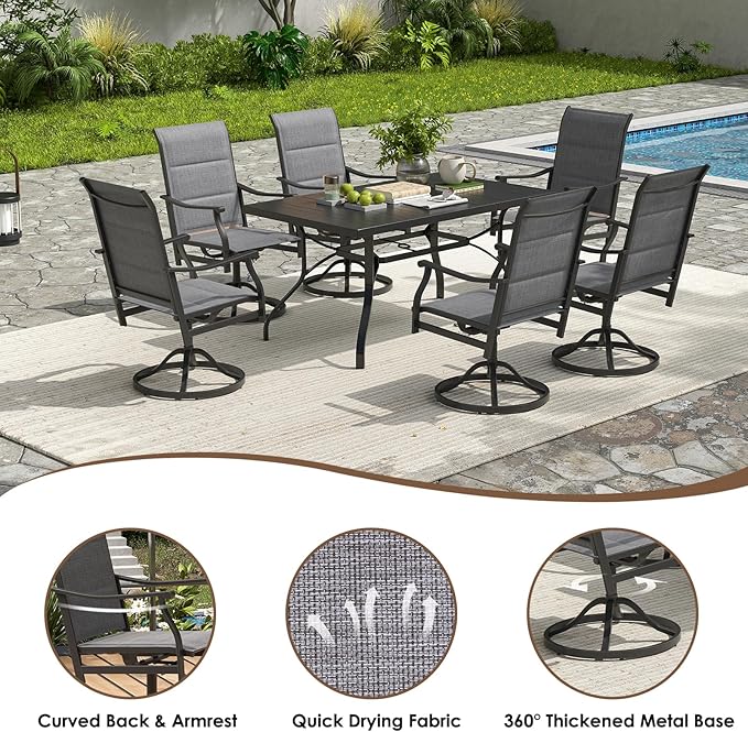 Soohow Patio Dining Chairs Set of 4, Swivel Outdoor Patio Chair with Paded Textilene Fabric, All Weather Outdoor Seats Ergonomic Comfort, Perfect Seats for Backyard, Balcony, and Garden